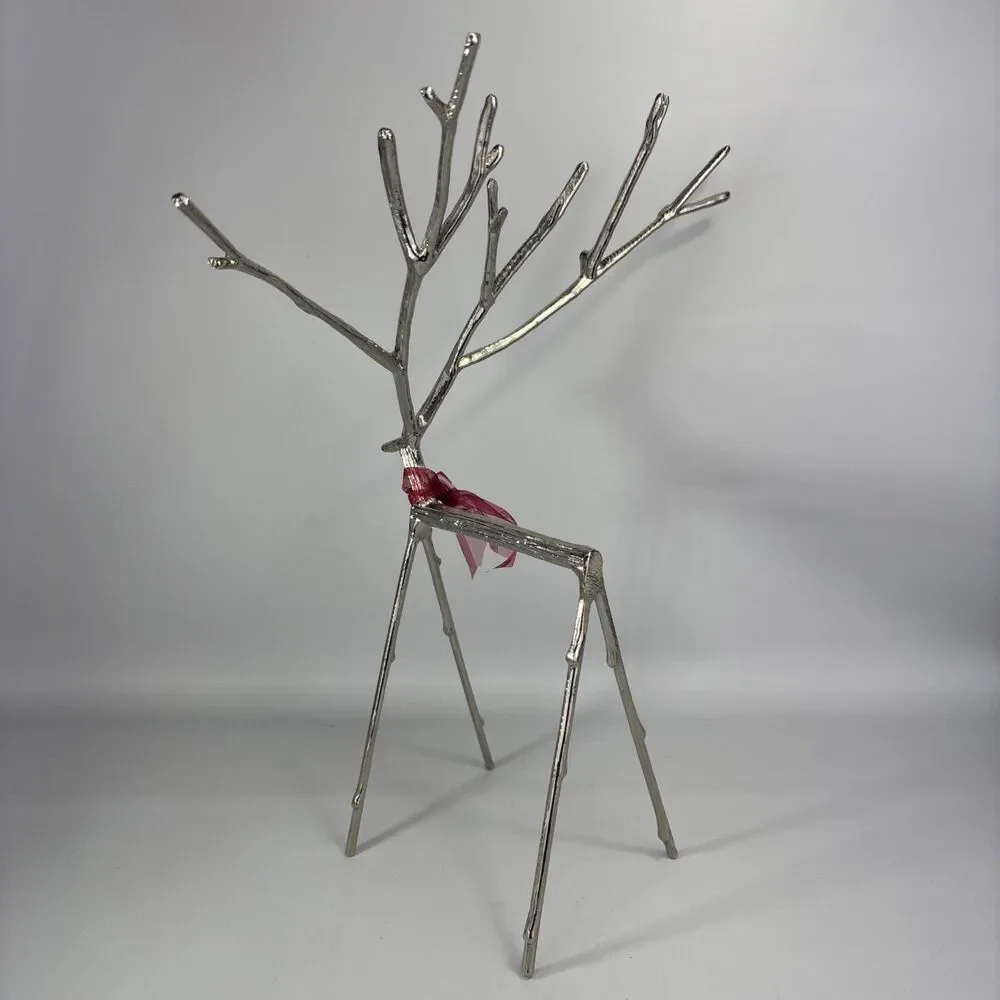 13” Pottery Barn Silver Stick Twig Reindeer Figurine Christmas Holiday Decor